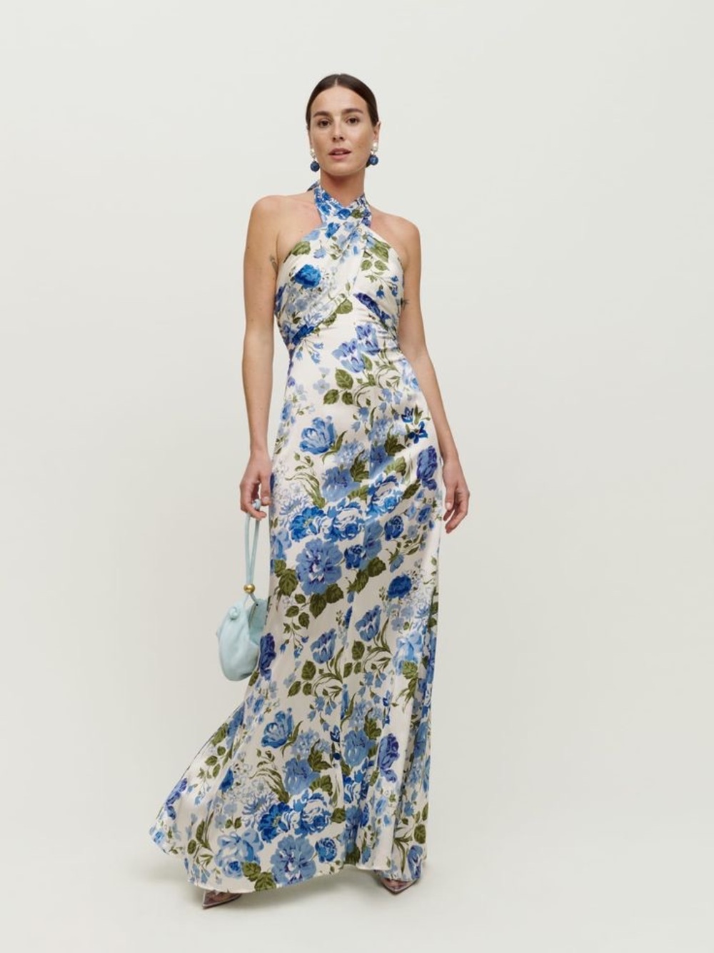 Reformation Veria Silk Blue Floral Maxi Dress